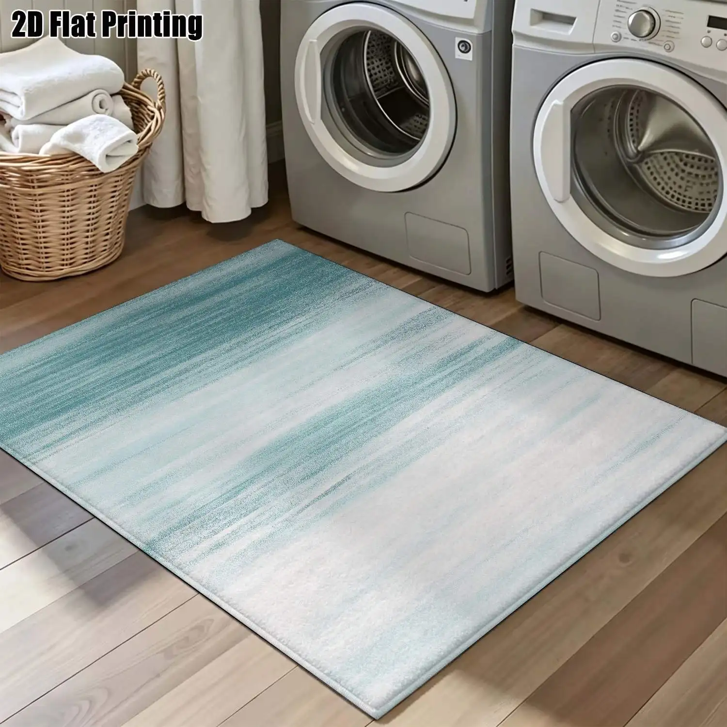 1Pc 2D Printed Carpet: Fresh Blue-White Gradient Abstract Art, Nordic Style, Fits Instagram/Modern Minimalist Decor, Machine Washable, Multi-Size, Ideal for Home, Entryway, Dining Room, Bedroom, Living Room