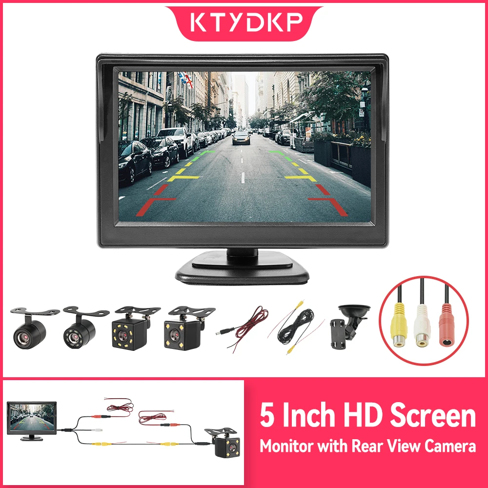 KTYDKP 5 Inch Car Rear View Camera Monitor for Vehicle Video Parking LED Night Vision HD Reversing Camera with Screen Display 