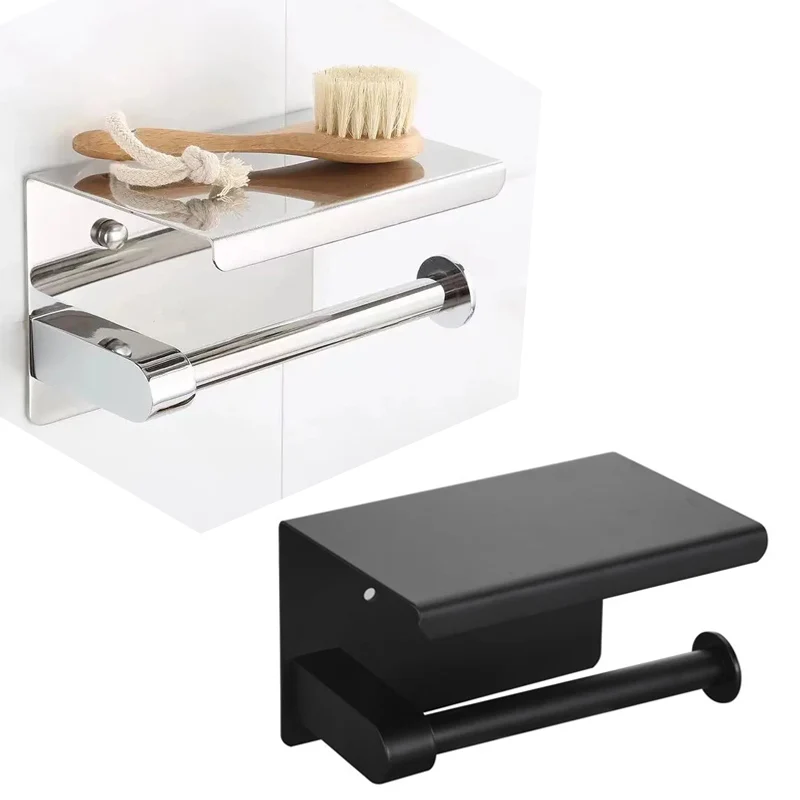 Aluminum Alloy Toilet Paper Holder Shelf with Tray Kitchen Wall Hanging Punch-Free Toilet Paper Roll Holder Bathroom Accessories