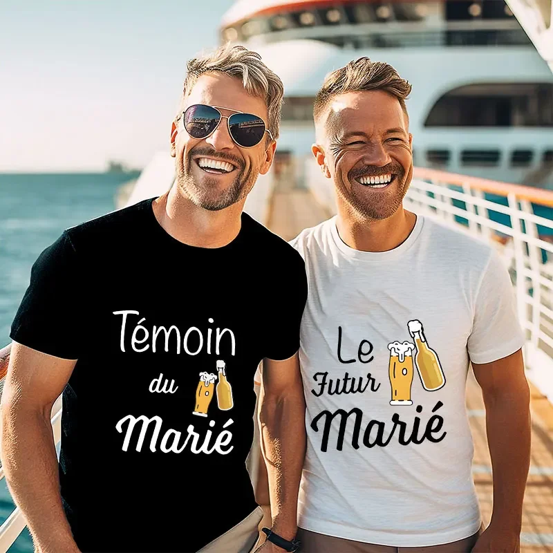 Camisetas de boda con gráfico de cerveza francesa, camiseta del equipo Evg Future Groom Squad, camisetas de padrino de boda, camiseta de despedida única para hombre, camiseta de despedida de soltero