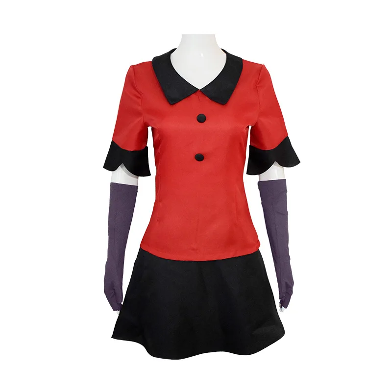 Vaggie Cosplay Costume Haz bin Cos Hotel Red Uniform Top Skirt Gloves Socks Full Set Suits for Adult Halloween Party Fancy