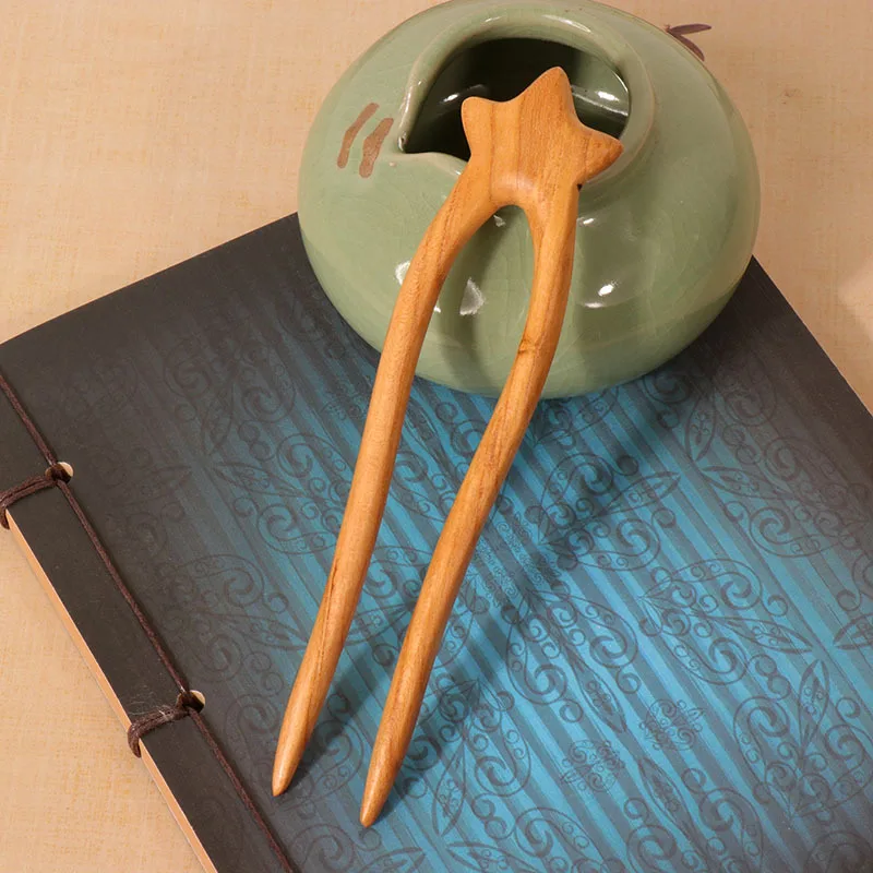 U-образная заколка для волос из персикового дерева, заколка для волос в древнем стиле, заколка для волос, деревянная заколка для волос, аксессуары, заколка из цельного дерева