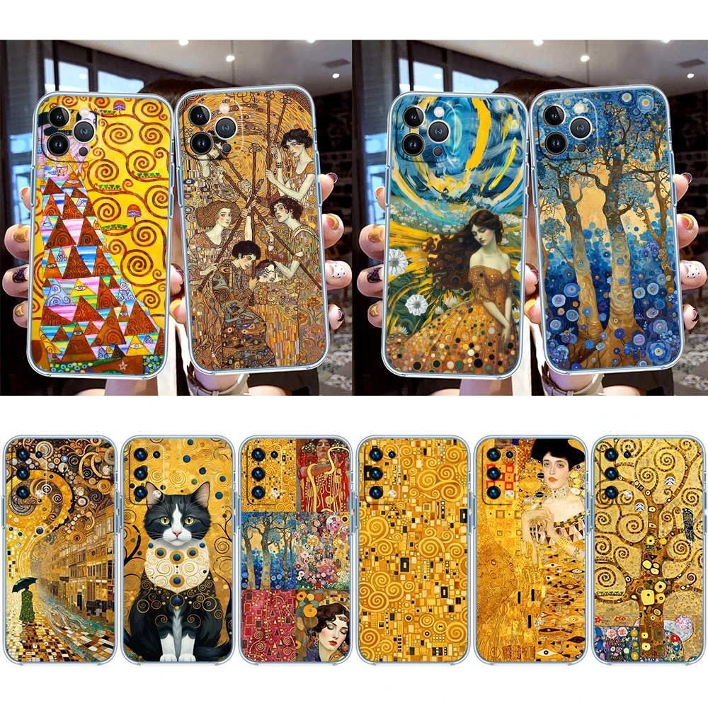 Gustav Klimt Art Poster Transparent Phone Case for Motorola G40 G04 G05 One Ace Action  Fusion Plus Hyper Macro Vision Zoom