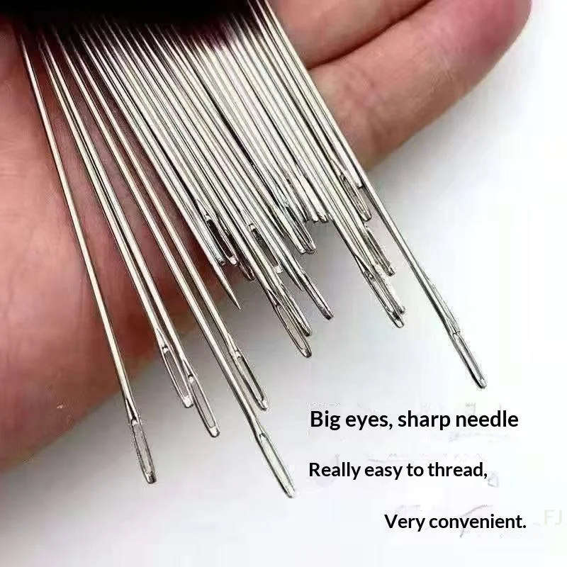 [YU]Big Eye Sewing Needles Set Steel Hand Needles With Thread Thimble Threader Scissor For Embroidery DIY Craft Clothes Repair