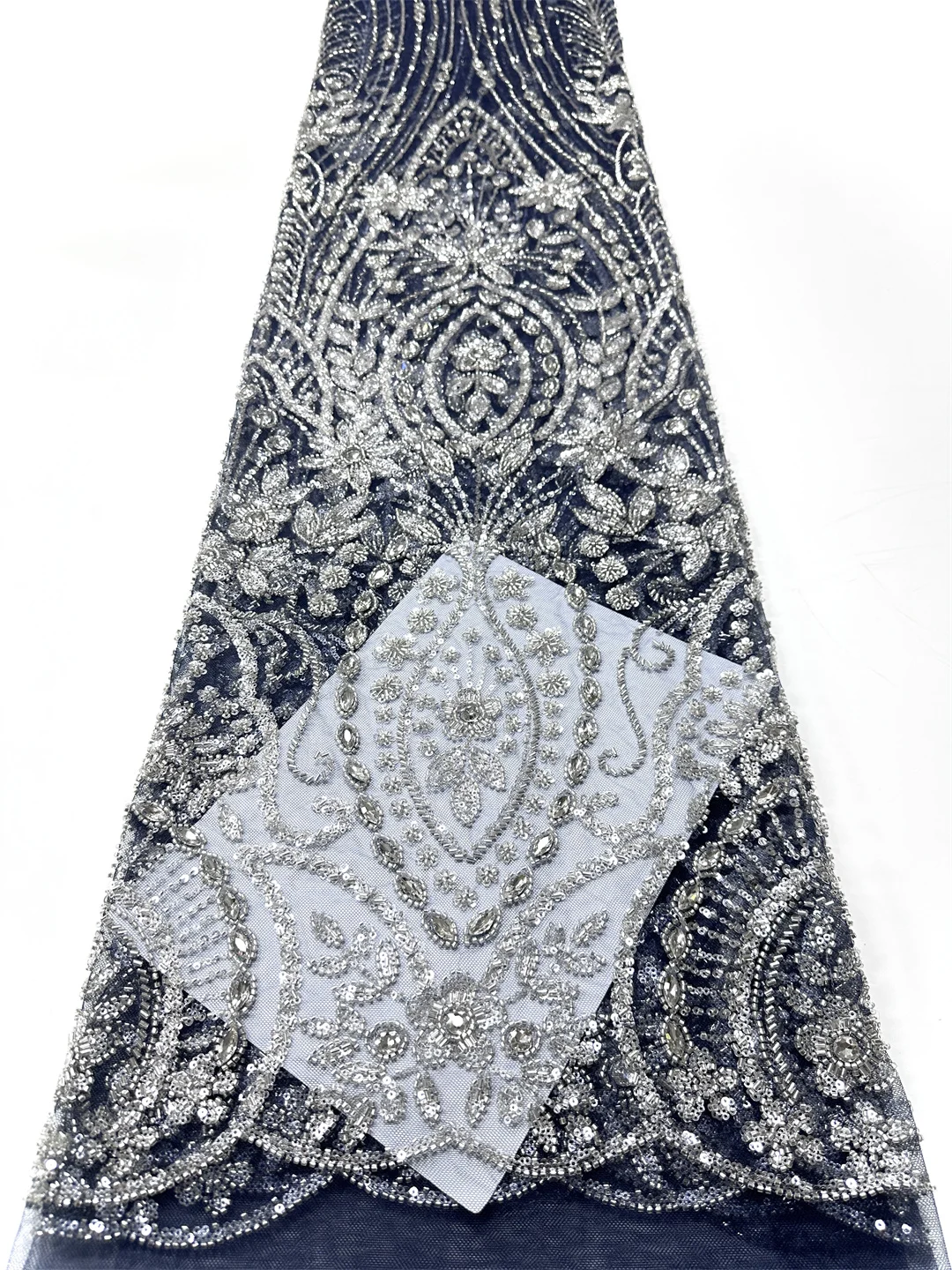 

African Heavy Beads Stones Lace Fabric French Bridal Sequins Lace Fabric 2026 Luxury Nigeria Tulle Lace Fabric For Wedding Dress
