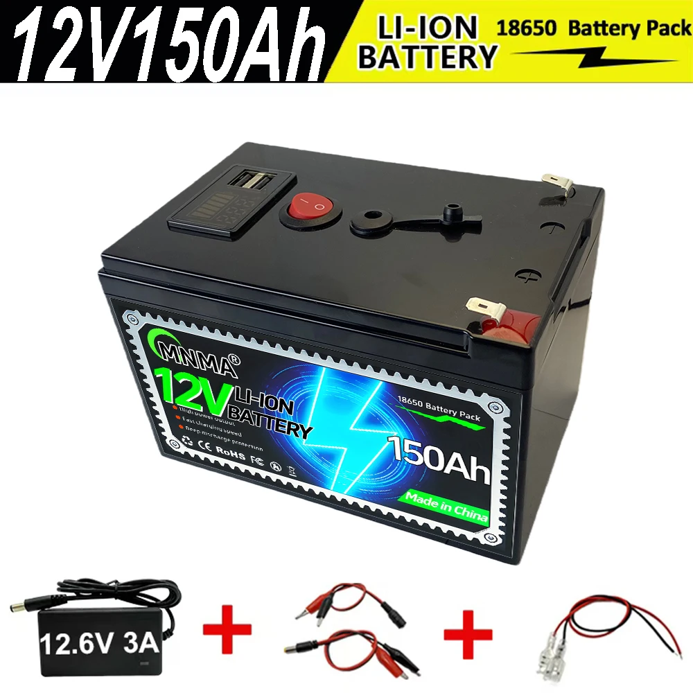 

12V 150Ah Lithium LiFePO4 Deep Cycle Battery, 4000+ Cycles Rechargeable Battery, Lithium Iron Phosphate for Solar/Wind Power