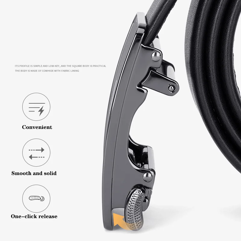 حزام جلد أصلي من الدنيم للرجال ، حزام خصر ، مشبك معدني أوتوماتيكي ، علامة تجارية فاخرة ، جودة عالية ، ذكر