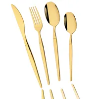 Mirror 4Pcs Stainless Steel Set Flatware Cutlery Set Gold Knife Fork Spoon Teaspoons Dinnerware Western Kitchen Tableware Set