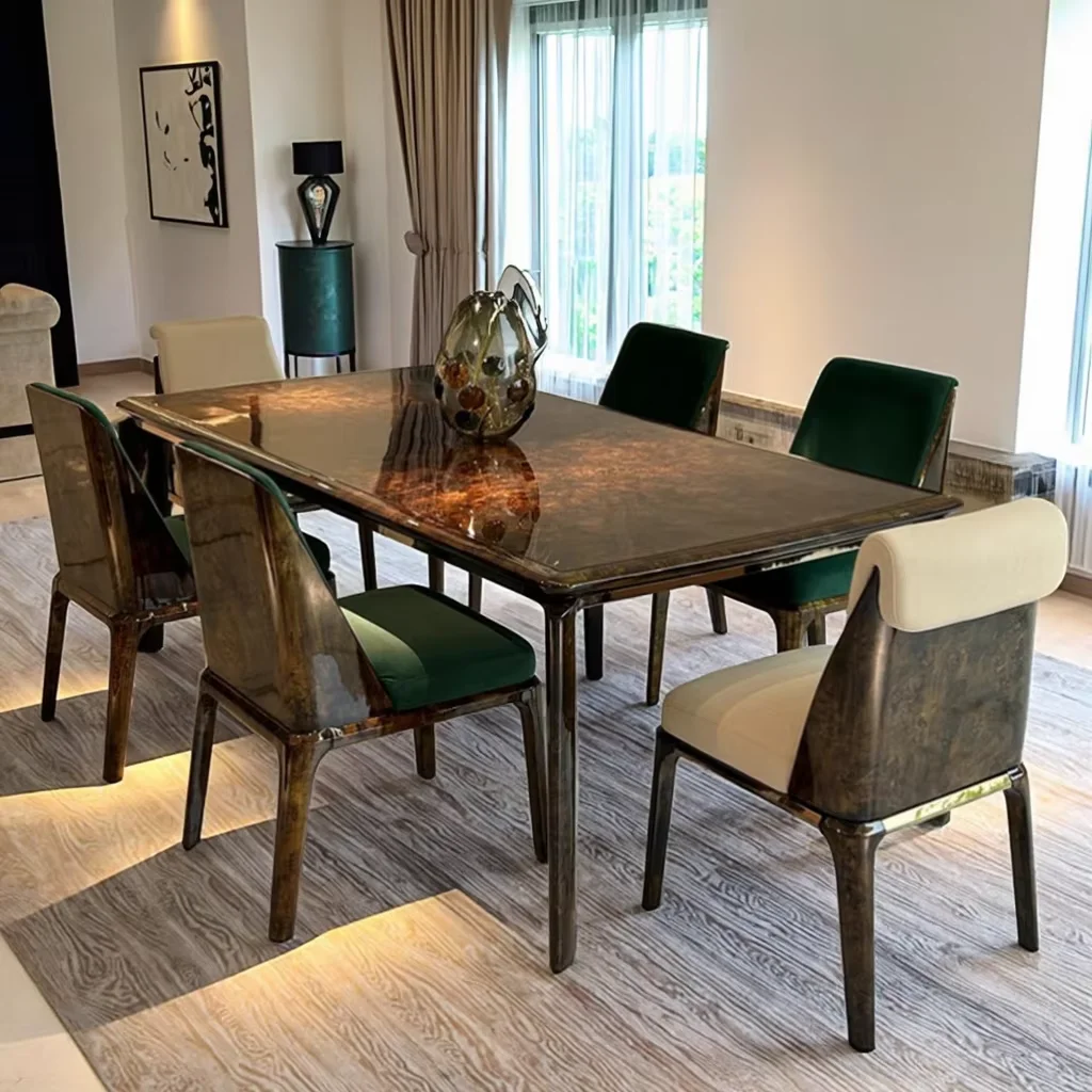 

New Home Dinning Room Furniture 6 Seater Modern Luxury Rectangle Wooden Dining Table and Chair Set