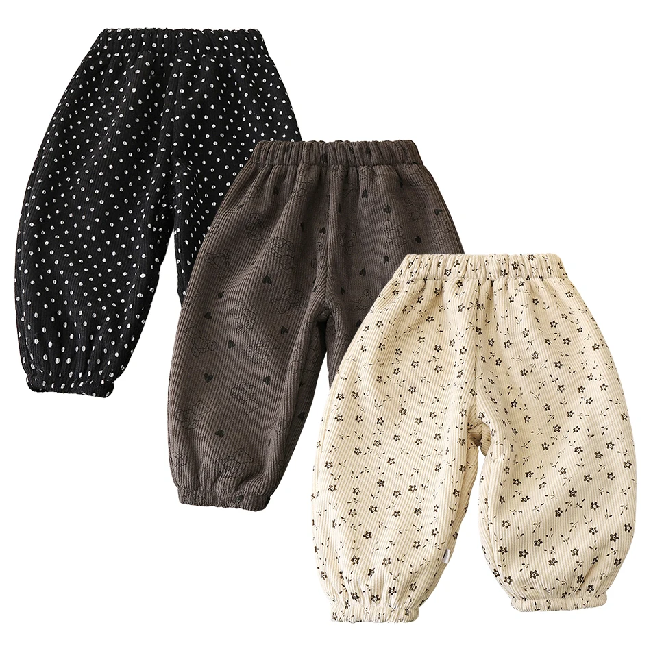 

Spring Kids Cartoon Casual Pants Winter Child Fleece-lined Trousers Autumn Baby Thick Haren Pant Girls Clothes Boy Warm Britches