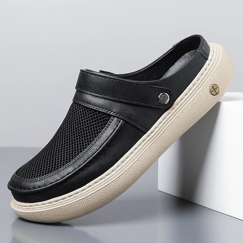 

2026 men's summer slippers with one foot and half toe, casual breathable men's slippers, casual beach shoes