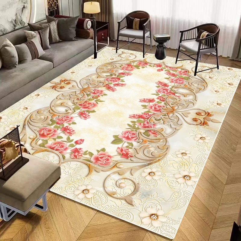 

Luxury Flower Carpet Large Living Room Sofa Area Rug Bedroom Decoration Bedside Rug Non-slip Washable Lounge Cloakroom Mats