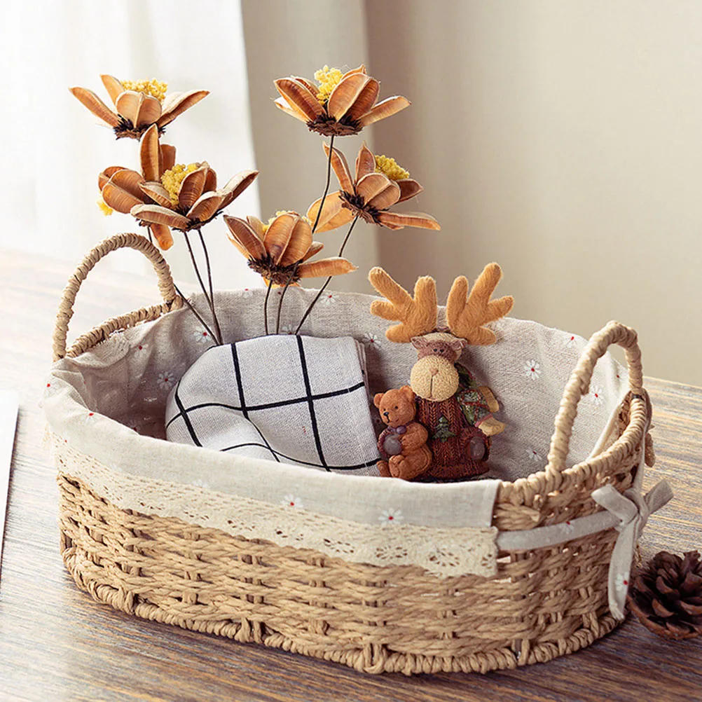 

Storage Basket Versatile Rattan Cute Practical Desktop Container for Small Item