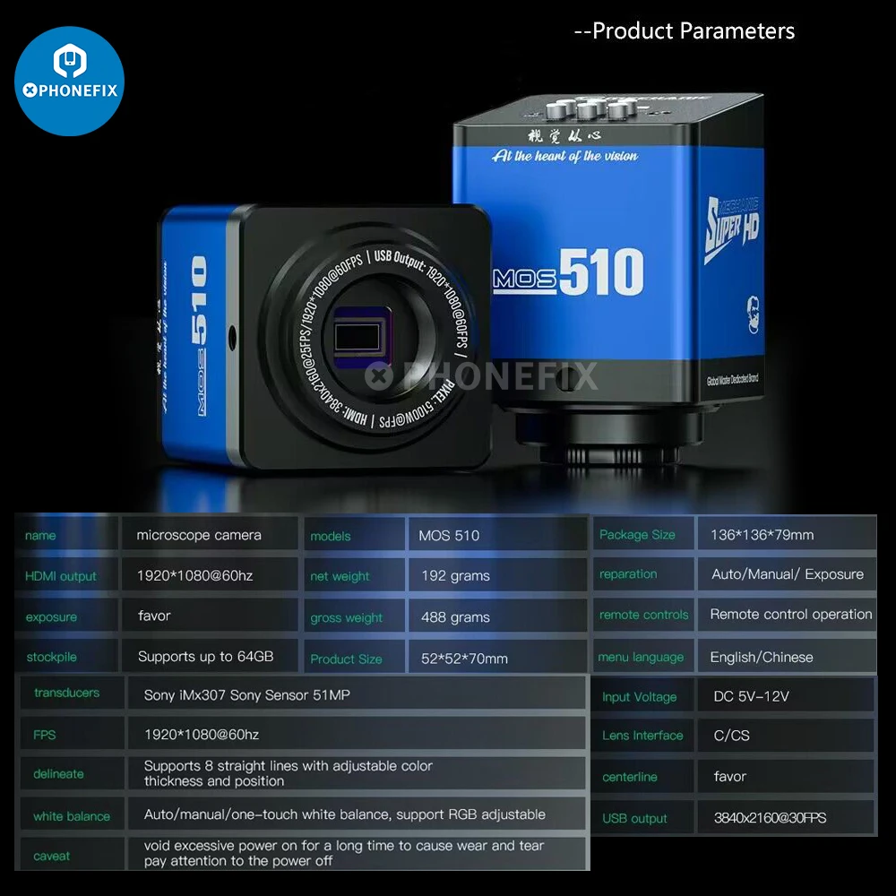 MECHANIC HDMI Camera RX-4K / MOS 4K Pro / MOS 510 1080P 60FPS Industry Video Trinocular Microscope Camera For PCB Solder Repair