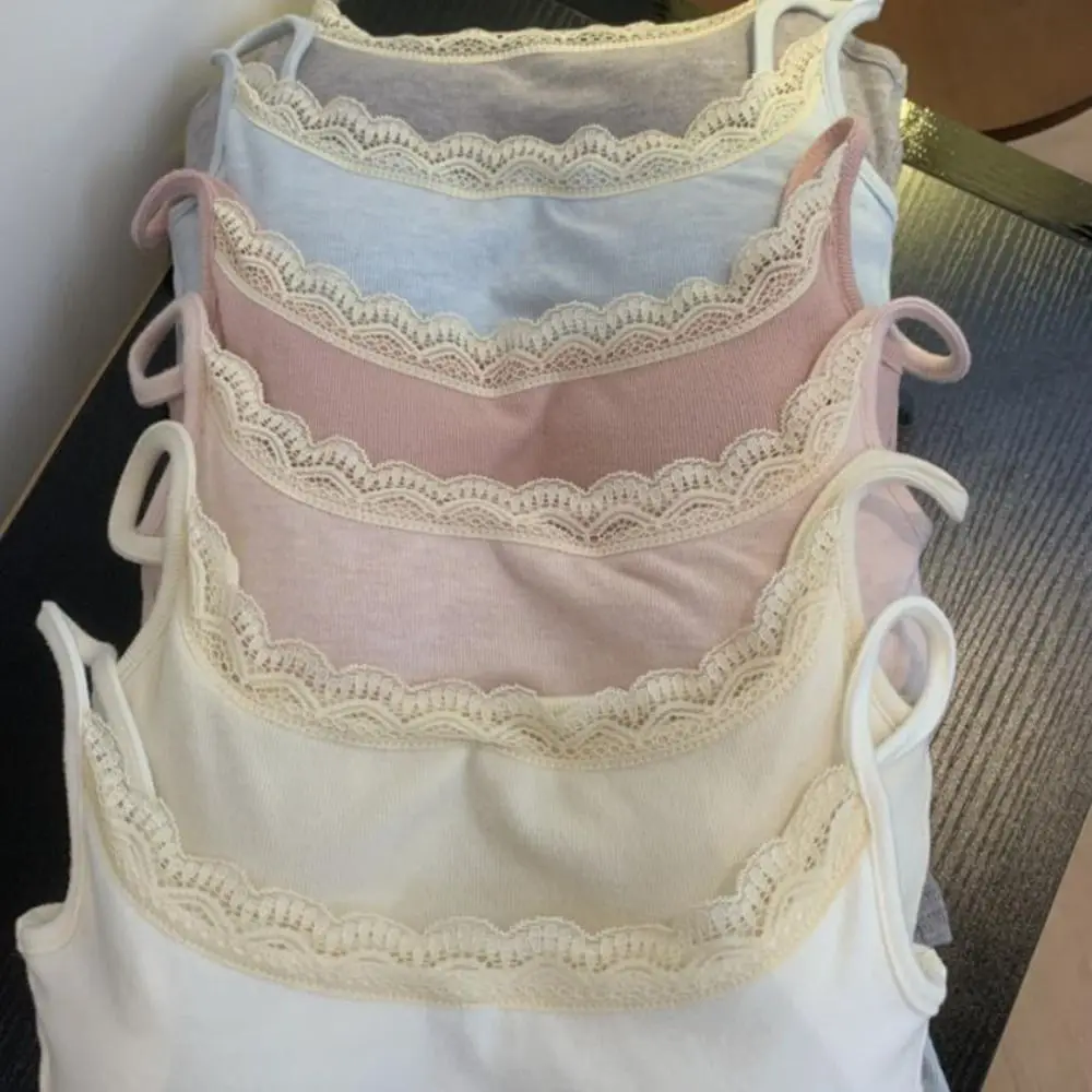 Modische elastische Camis-Tanktops mit Brustpolster, vielseitige Spitzen-Tops, integriertes Top, schmale Weste, süße Damenkleidung – Detail 2
