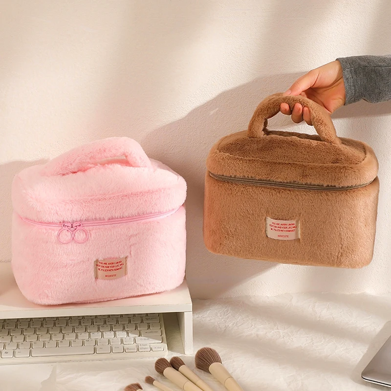 25cm Large Plush Cosmetic Makeup Bags Large Capacity Skin Care Products Storage Bag Lipstick Bag Portable Travel Bag Wash Pouch