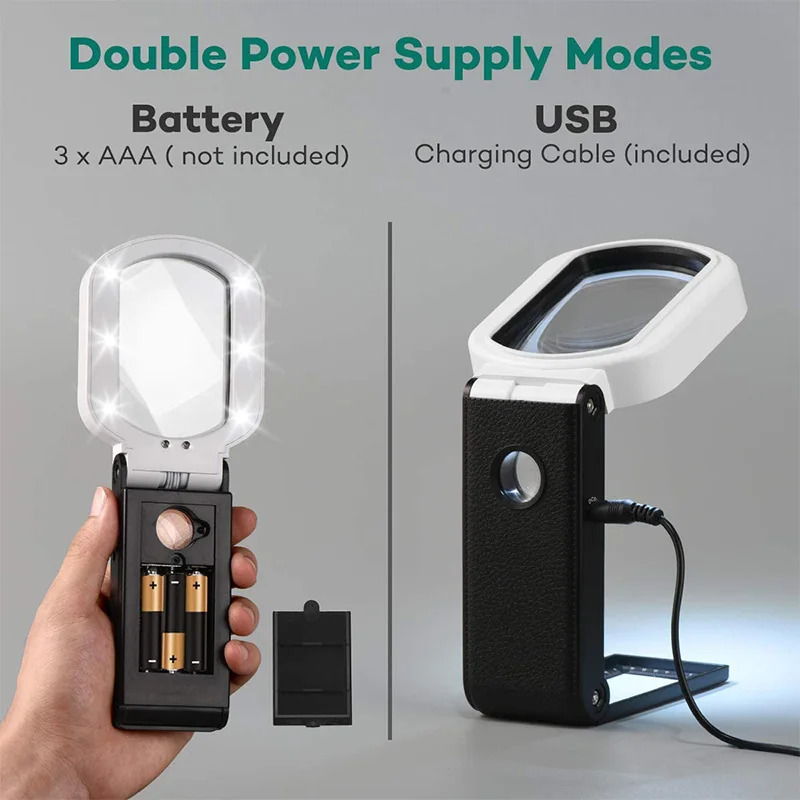 Magnifying Glass with Light, 25X 10X Rechargeable Handheld and Standing Magnifier for Reading, Inspection, Jewelry