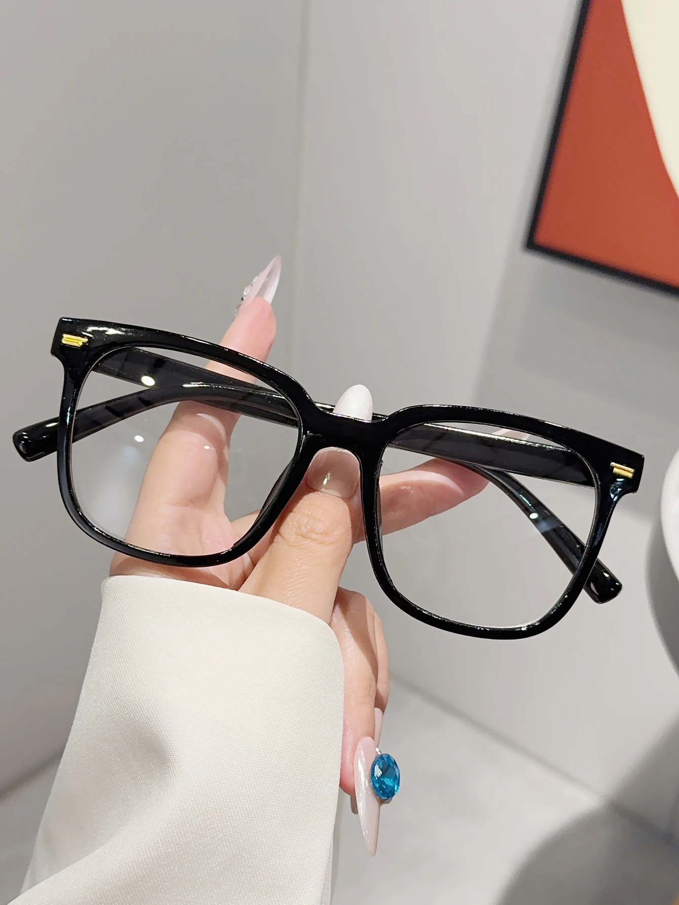 1 Stück modische Damenbrille mit quadratischem Rahmen und Reisnageldekoration, geeignet für den täglichen Gebrauch, im Büro und beim Lesen – Detail 2