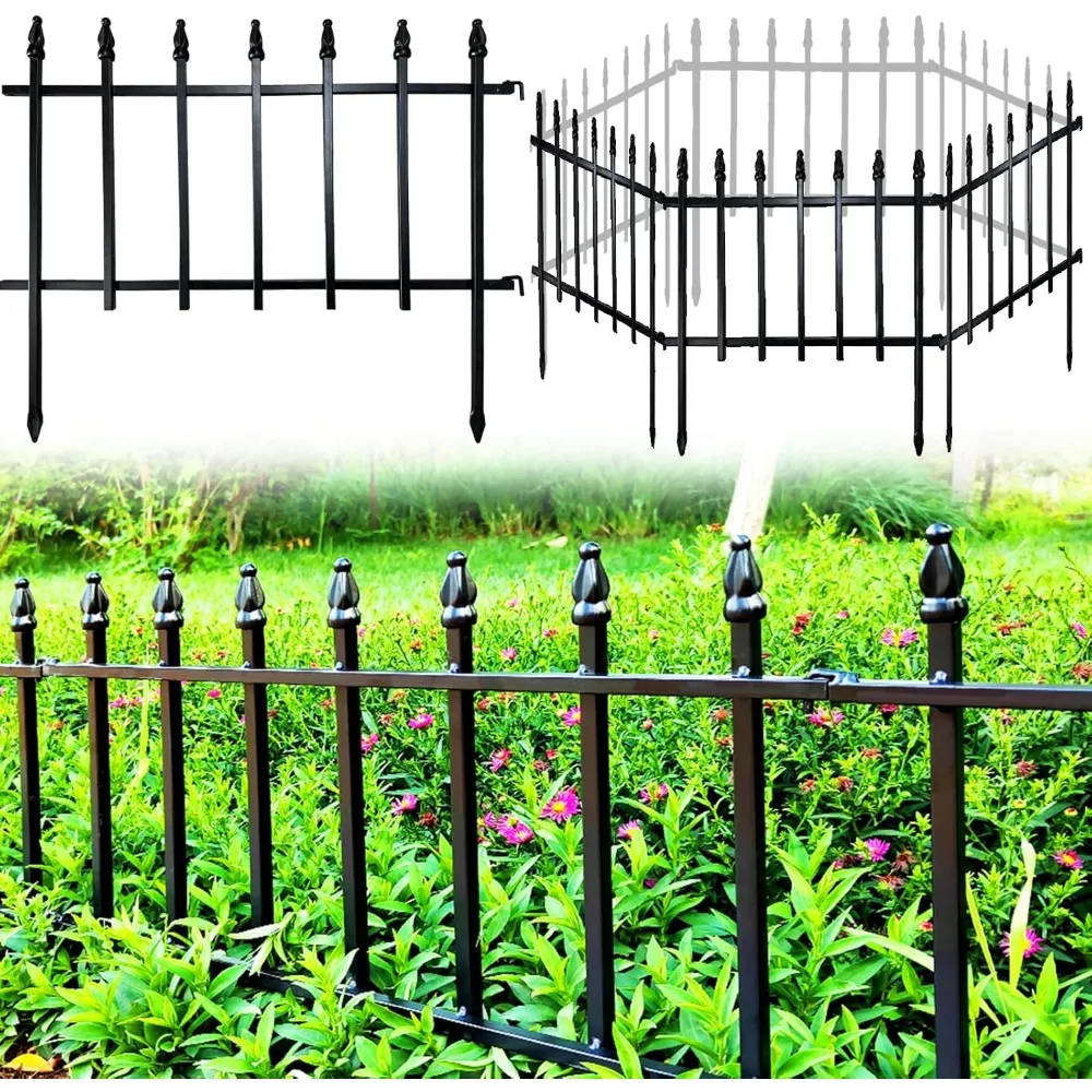 

Metal Decorative Garden Fence 22 Wide x 18 High (5 Panels, Total Length 9.17 feet), Metal Border Folding Fence, Landscape Fencin