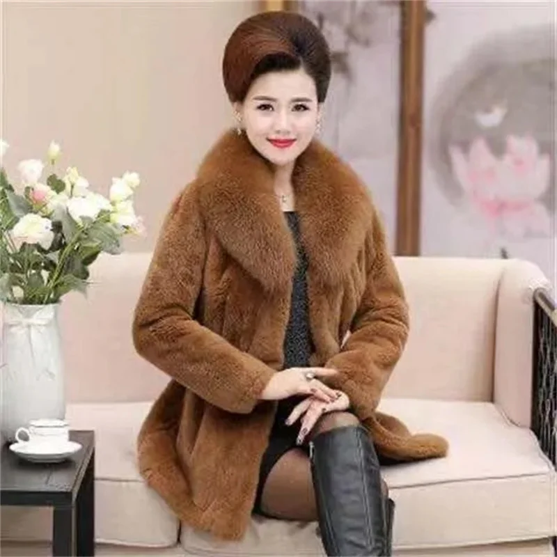 Koreanische Frauen Mode Lose Faux Pelz Outwear 2025, Damen Große Größe 6XL Pelzmantel Winter Weibliche High-End-Casual Plüsch Tops jacke