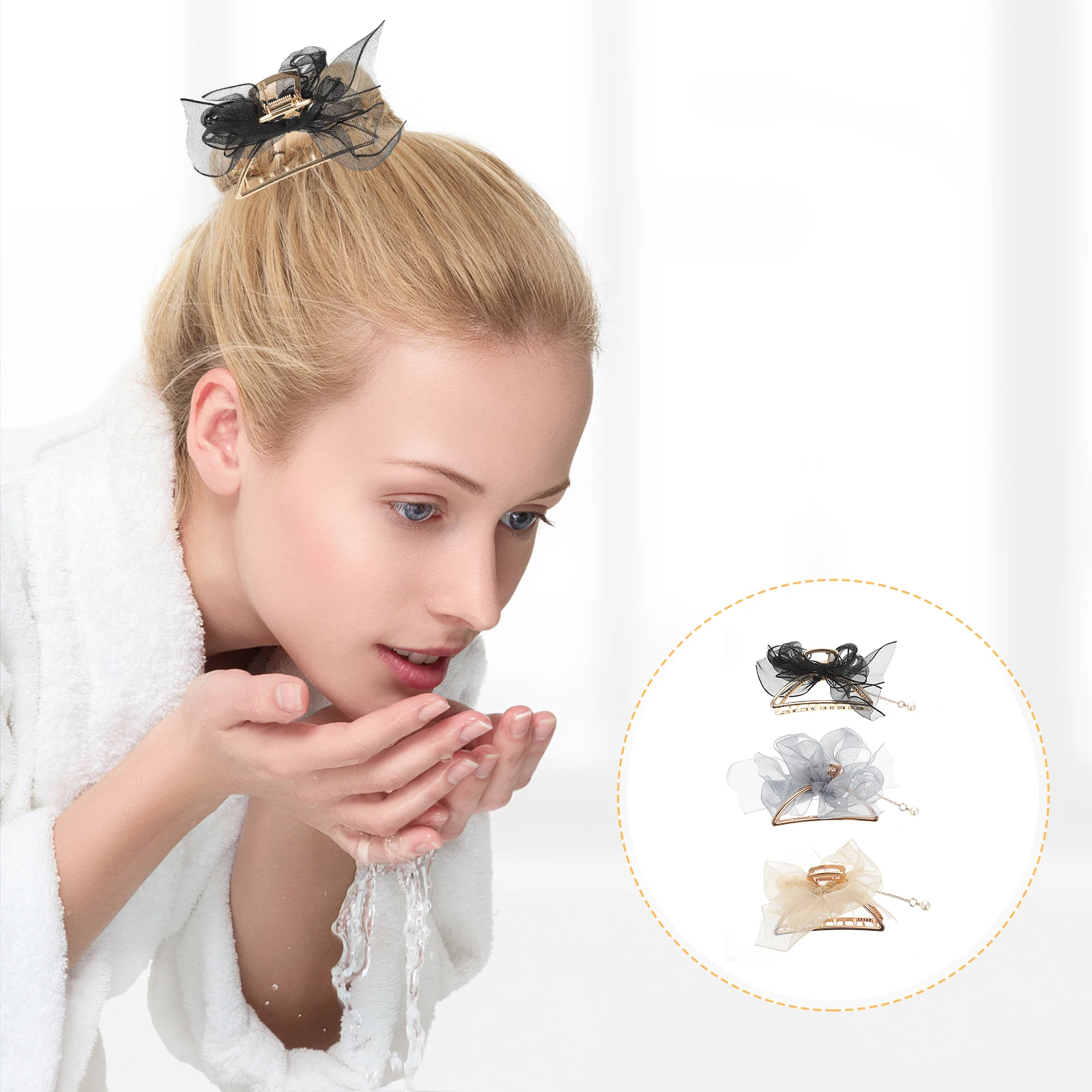 

3pcs Bow Hairpin Claw Clips Elegant Metal Accessories for Women Girls Large Clamp Thick Hair Barrette Hair Care Styling Tool