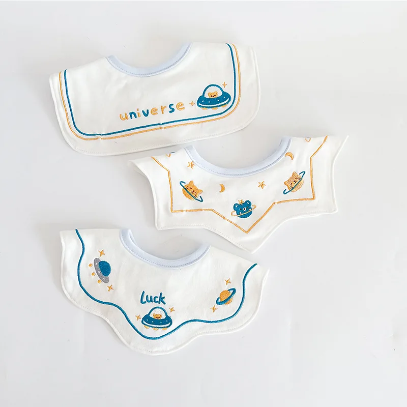 Ins Korea New Cotton Baby Bib Embroidery Bib Baby Drool Towel Boys and Girls Drool Pocket Waterproof Baby Kleding Jongen