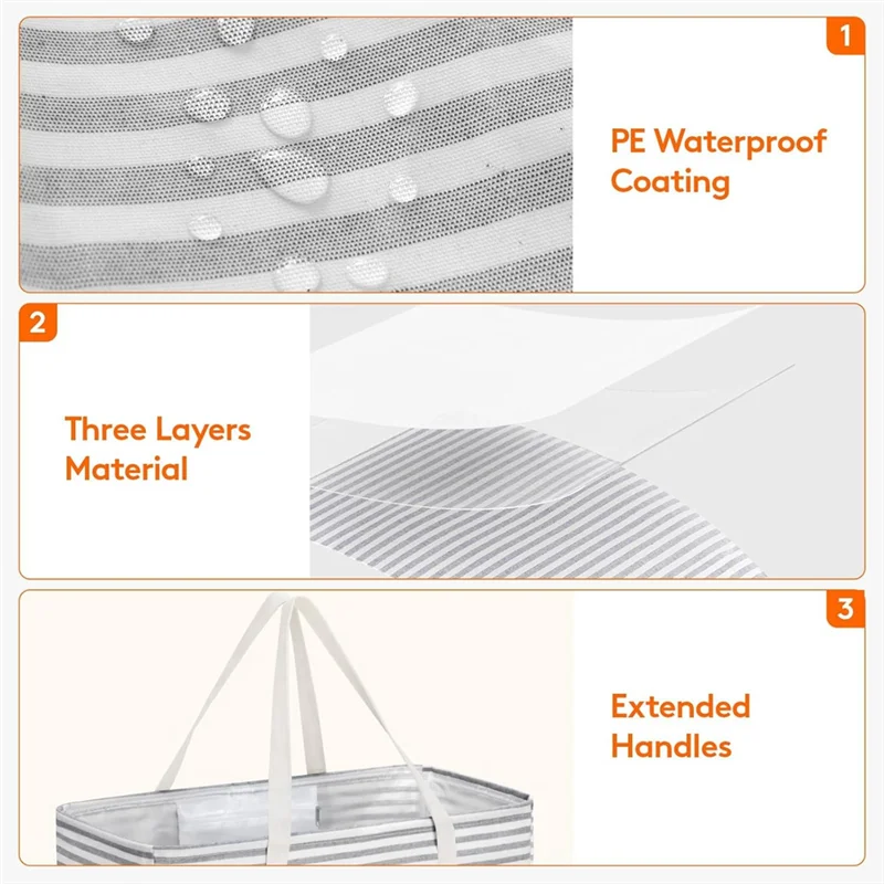 

ABWP-Picnic Basket Reusable Grocery Bags Withmetal Wire Frame Andhandles Standing Utility Foldable Shopping Bags Grey