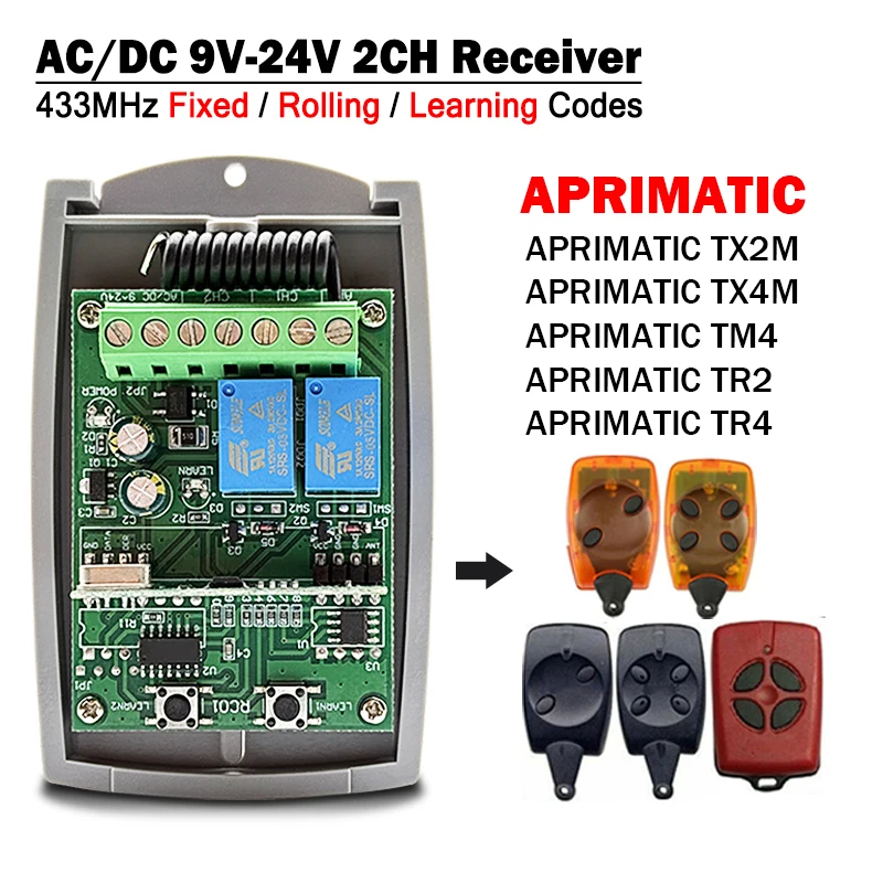 

New 9V-24V Remote Control Receiver 433MHz Garage Door Controller For APRIMATIC TX2M TX4M TM4 TR2 TR4 Garage Door Opener
