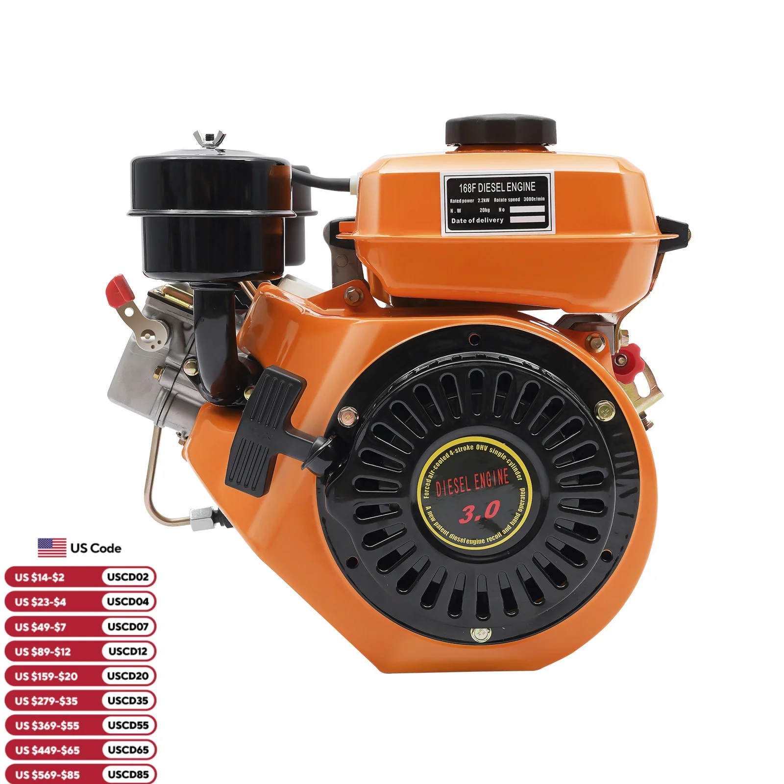 196CC 4 tempi motore diesel avviamento a strappo monocilindrico 2.2KW per macchine agricole motore leggero raffreddato ad aria