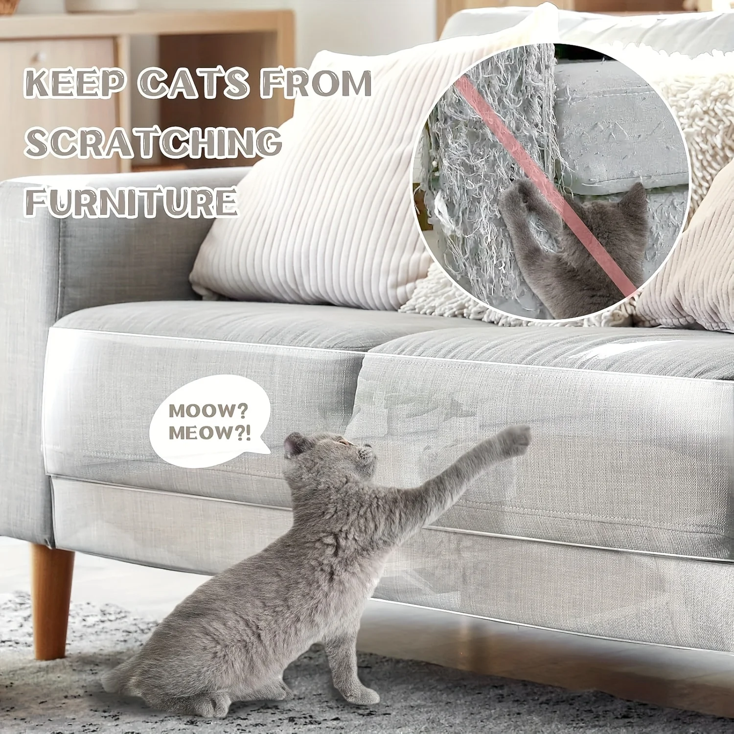 Cat Scratch Protective Film, Self-Adhesive Scratch Resistant Protective Film, Sofa, Wall, Door Protection, Furniture Protection