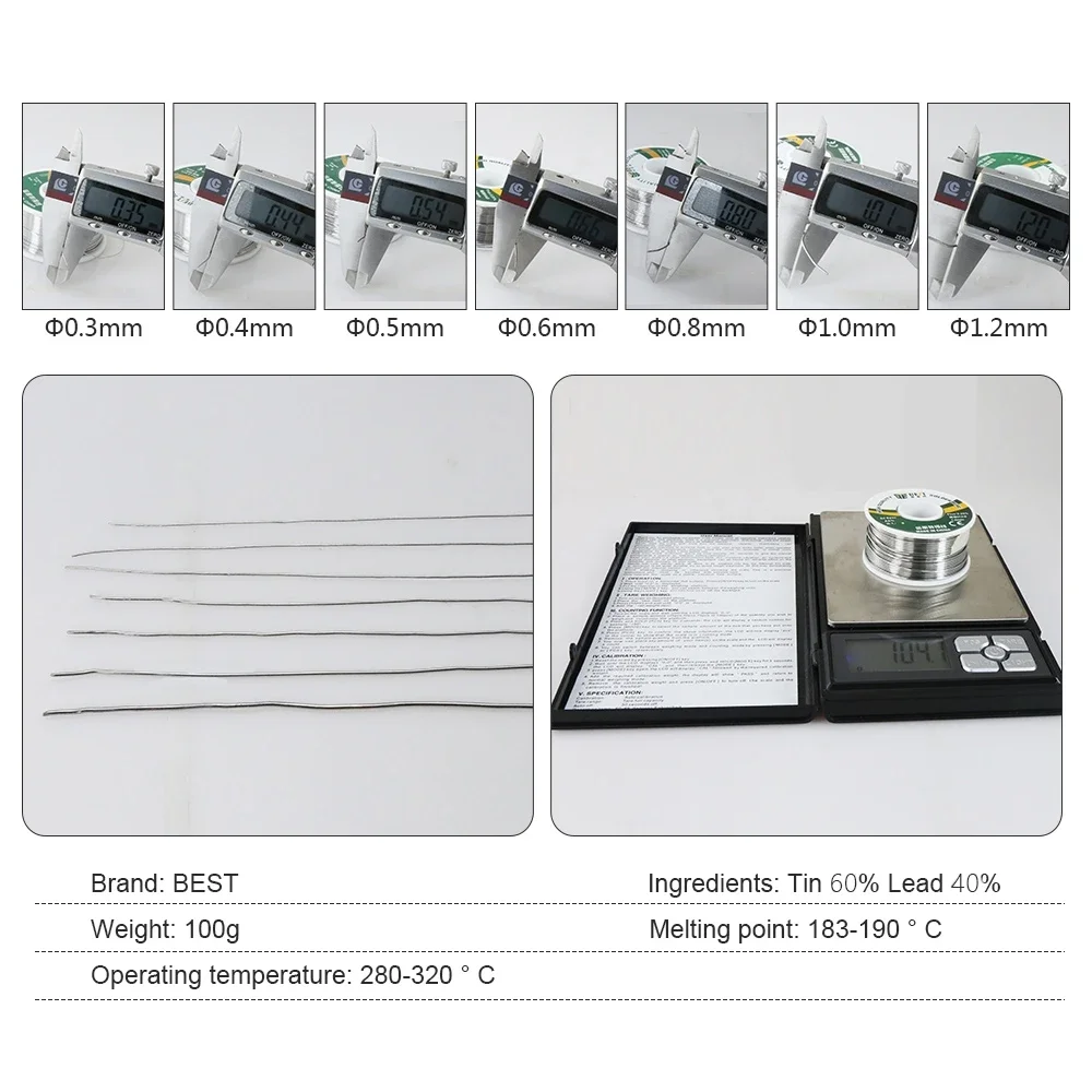 Imagem -02 - Estanho Chumbo Solda Fio de Solda 0.31.2 mm Rosin Núcleo Fluxo 2.25 Carretel de Fio de Solda para Ferramentas de Solda Eletrônica 100g sn 60 40