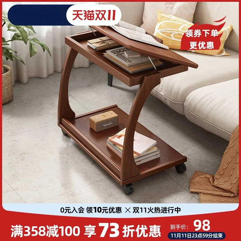 

Боковые шкафы для дивана из массива дерева, съемный стол на колесах, мини-журнальный столик для гостиной, маленькой квартиры, бытовой квадратный угол