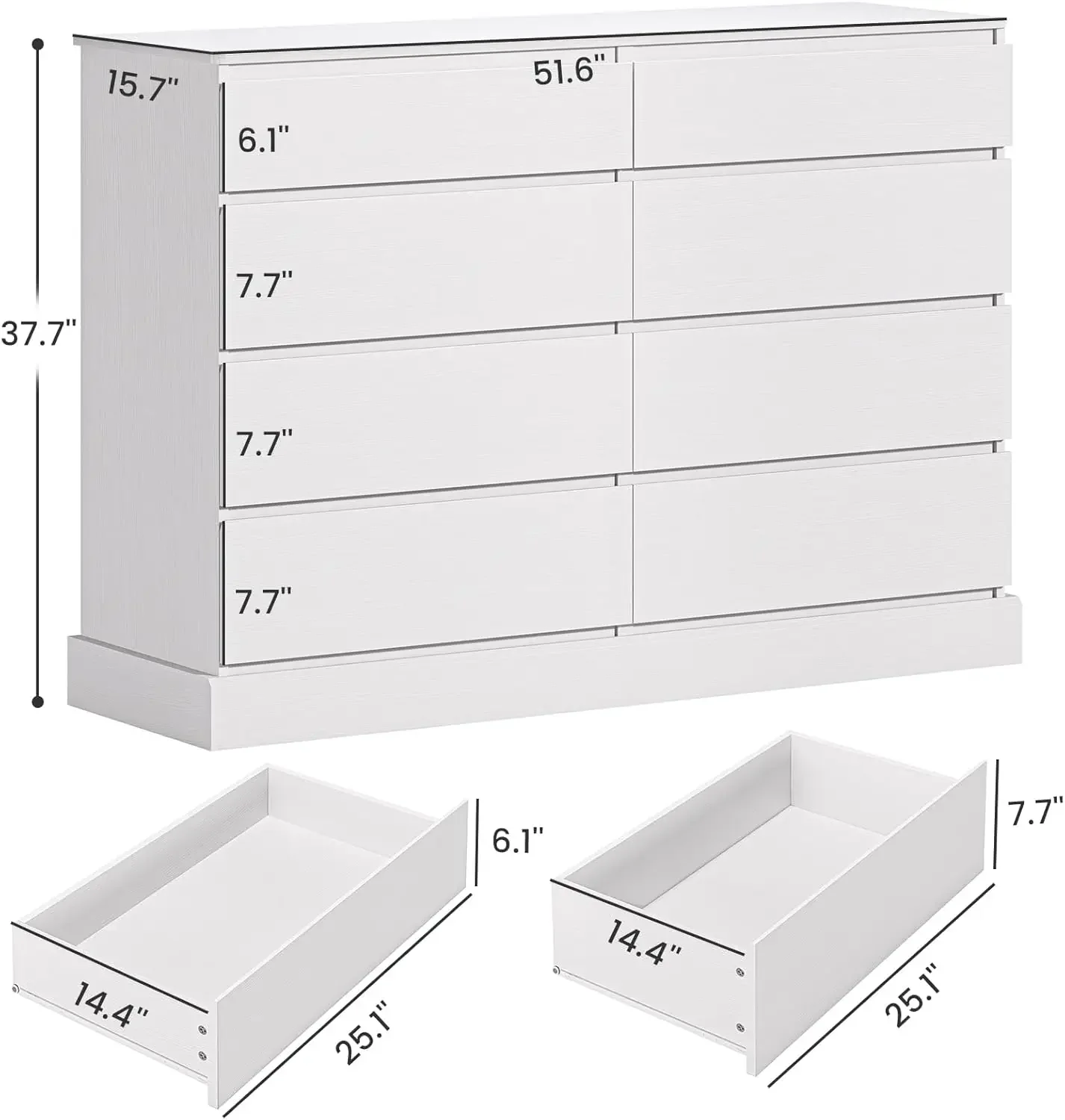 White Storage Organizer Chest of Drawers for Living Room, Entryway, Dimensions 51.6''L x 15.7''D x 37.7''H