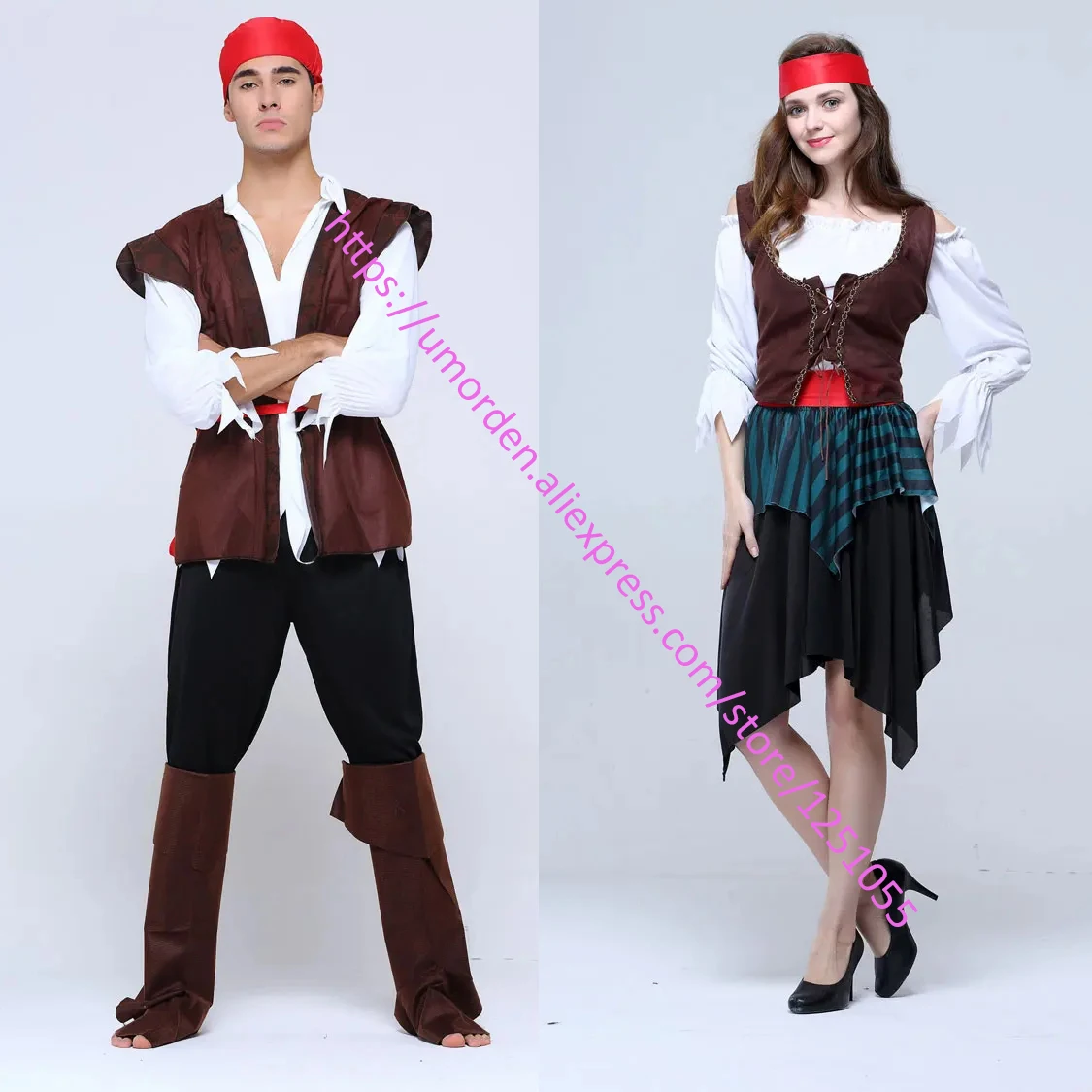 Umorden Halloween Karneval Party Kapitän Pirate Kostüme Erwachsene Phantasie Kleid Cosplay für Frauen Männer Paare