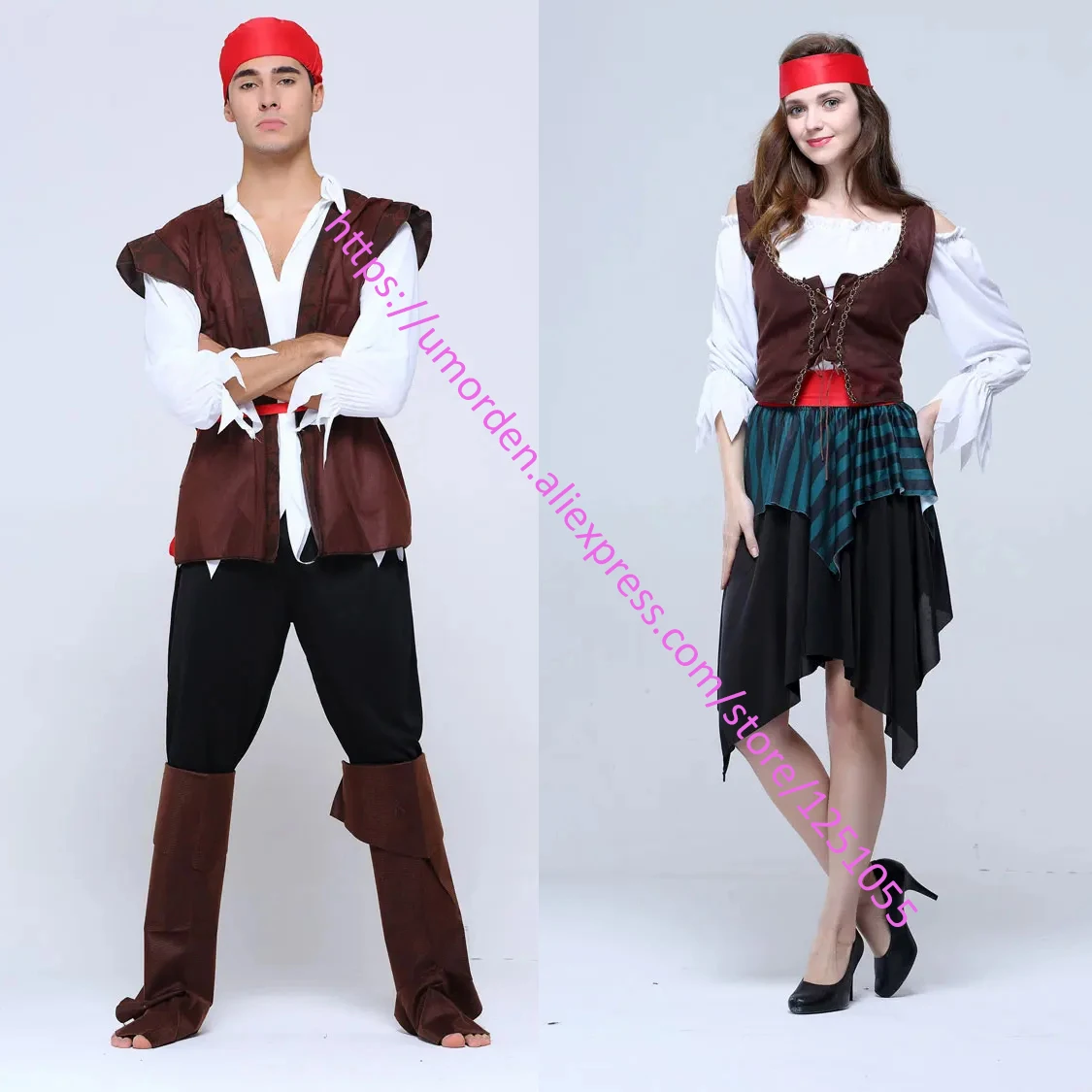 Umorden-Disfraz de capitán pirata para adultos, vestido de fantasía para Halloween, fiesta de carnaval, parejas, hombres y mujeres