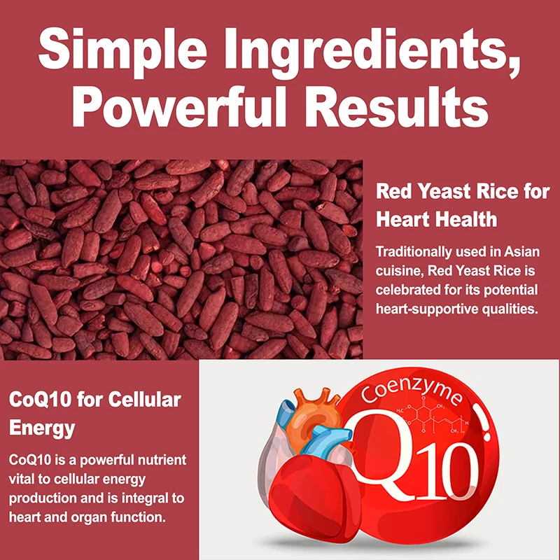 Red Yeast Rice with CoQ10 Supplement - Supports Heart Health, Brightens Skin, and Boosts Brain Health