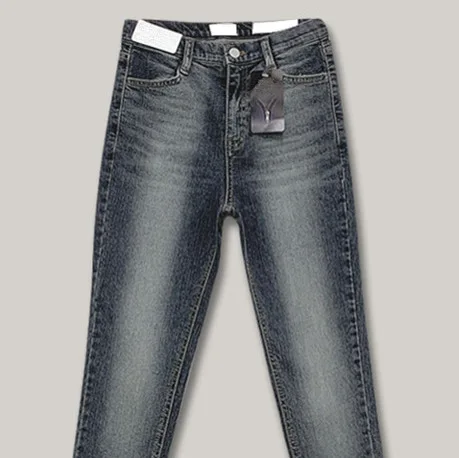 Greyish blue faded hip-lifting skinny jeans for women,2025 high-waisted stretchable slim-fitting ankle-length pants in the style