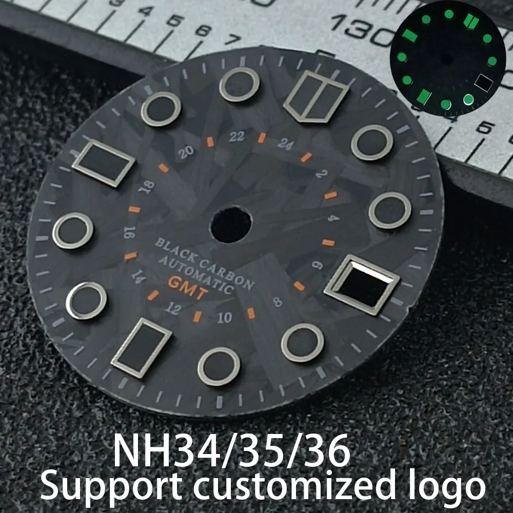 28.5mm high-end accessory dial, replacing carbon fiber black dial with green glow in the dark, suitable for 8215, 2824/NH35 move