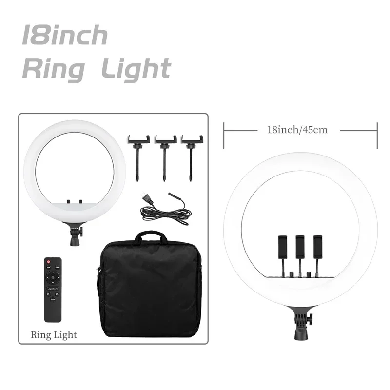 Grote ringlamp 18 inch selfie LED-videolamp met statief Telefoonclip voor YouTube Live Light Photo Photography Studio