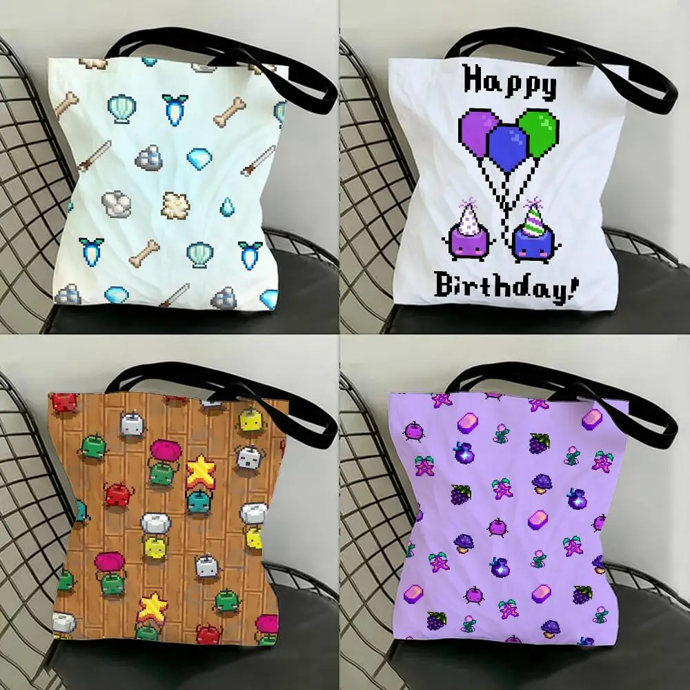 Game Character Stardew Valley Junimos Storage Bags Shopping Bags Series Print Bags Lightweight Shoulder Bag For Daily Use