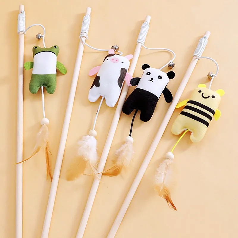 

Cat Toys Feather Cats Stick Wooden Handle Sticks Cat Toy with Bell Scratch Resistant Feather Toys for Cats Teasing Pet Products