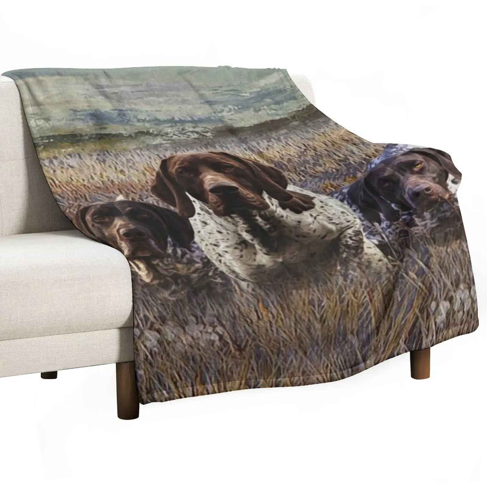 

German shorthaired pointers on point Throw Blanket wednesday halloween Thins Blankets