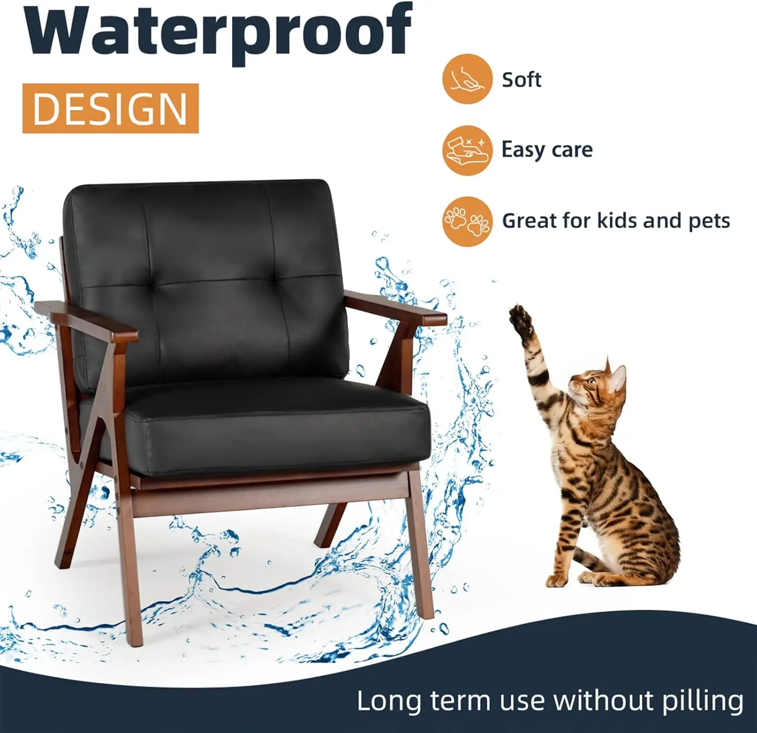 مجموعة من كرسيين حديثين، وكراسي بذراعين من الخشب والجلد القديم، وكرسي صالة مريح لغرفة المعيشة وغرفة النوم والمكتب (أسود) #4