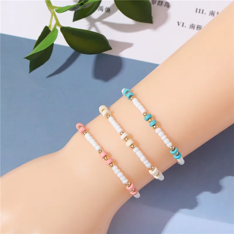 12Pcs/set Rice Beads Beaded Braided Bracelet Set Summer Handmade Adjustable White Rope Chain Women Child Wristband Jewelry Gifts