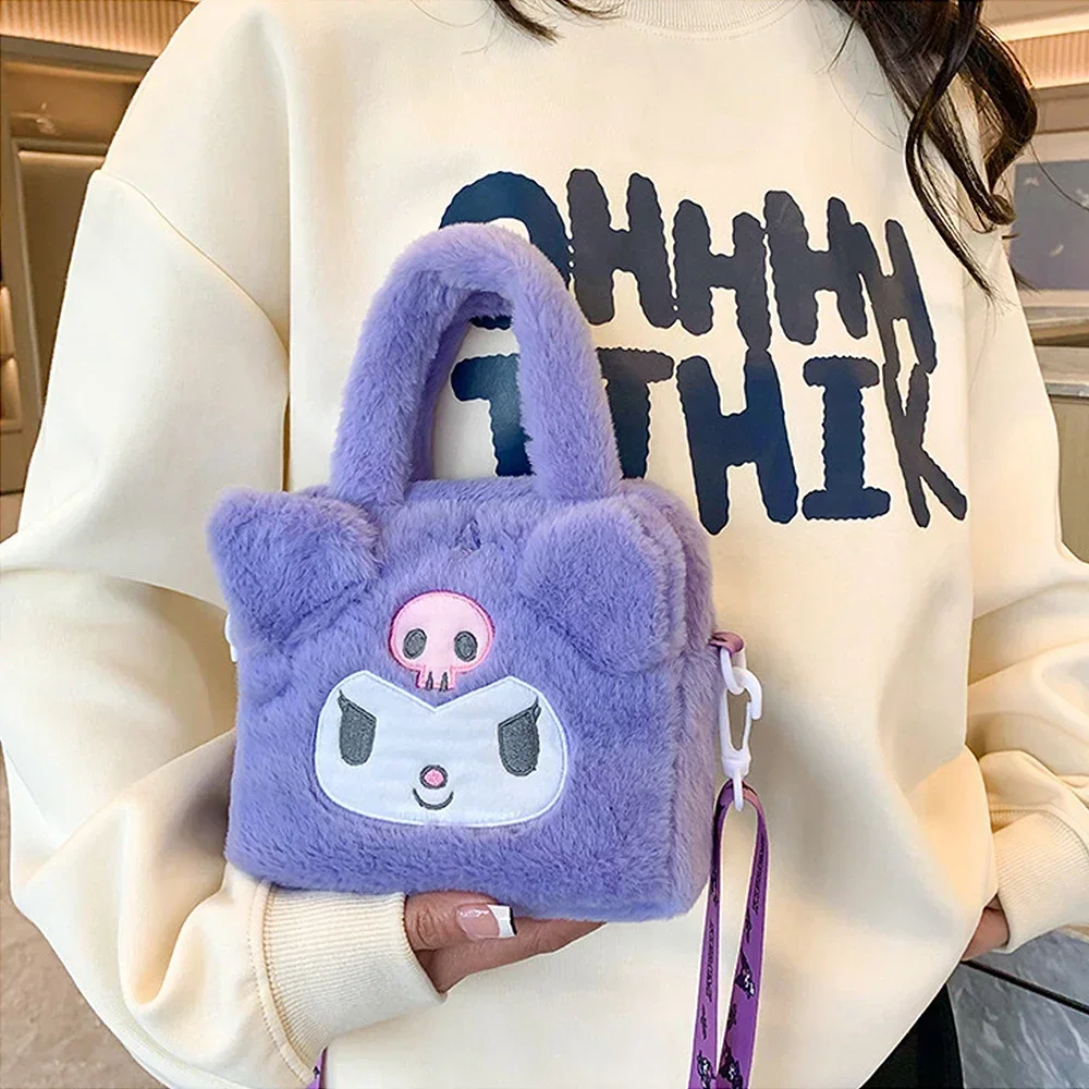 Bolsa de felpa de Anime Kawaii Sanrio, bolso cruzado de dibujos animados de Anime Kawaii Kuromi Cinnamoroll, bolsas de almacenamiento de viaje para cosméticos, regalos para niñas