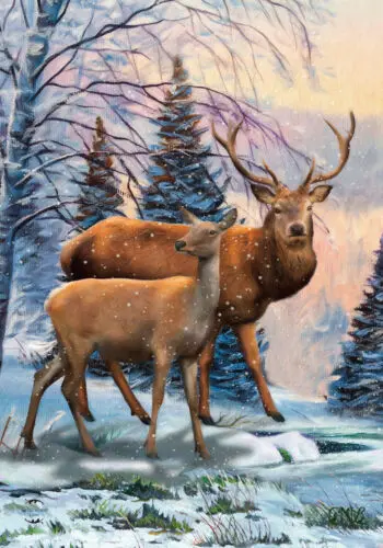 Winter Deer Scene Garden Flag Doe Pair ; Briarwood Lane