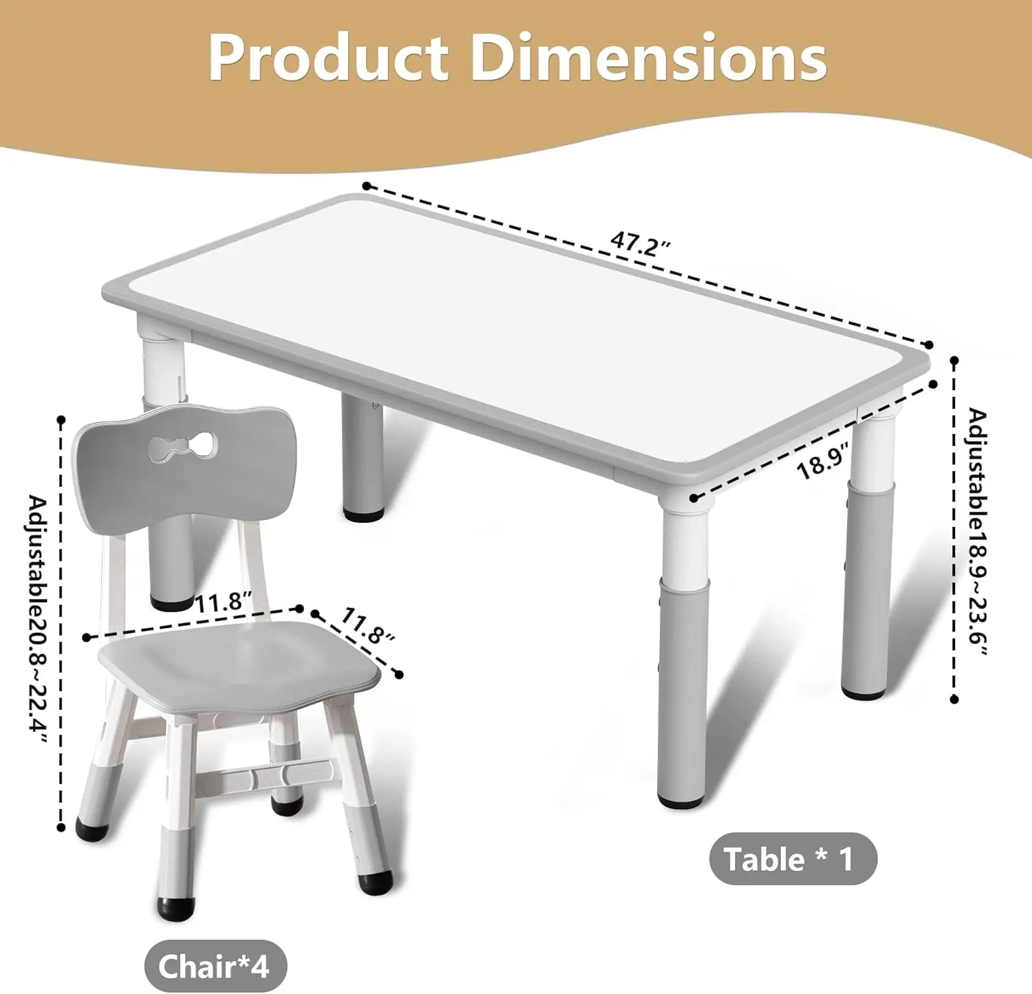 Kids' Table & Sets Suitable for 2 + Kids Height Adjustable Table & Chair Set with 4 Seats Tabletop can Doodl