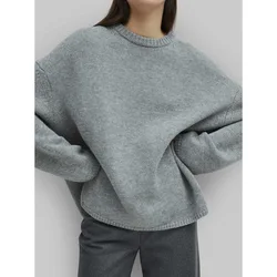 Ladies T* Asymmetric Hem Sweater Women 2024 Autumn and Winter Casual Commuter Loose Round Collar Knit Oversized