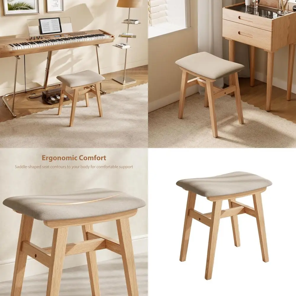 

Natural Linen Cushioned Makeup Stool, Compact Vanity Chair for Home, Easy Assembly, High Rebound Seat