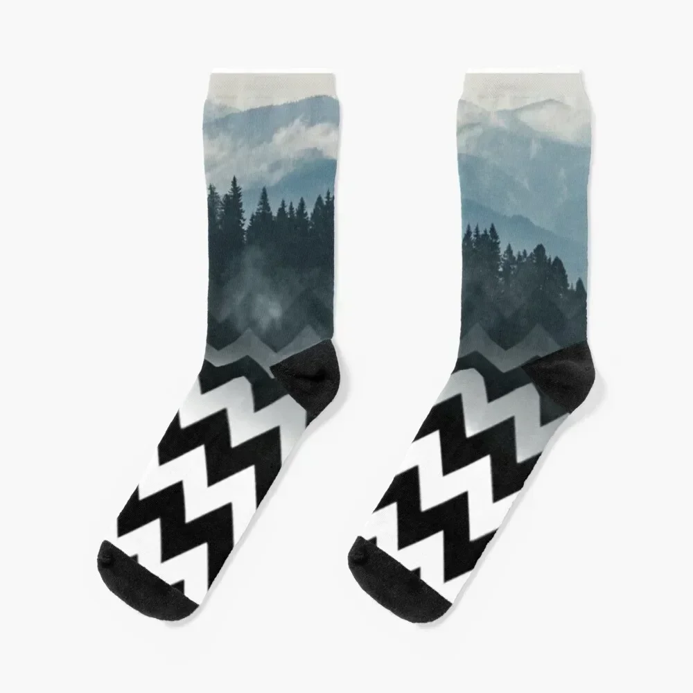 Mountains-Chevron Socks Christmas snow sheer Women Socks Men's